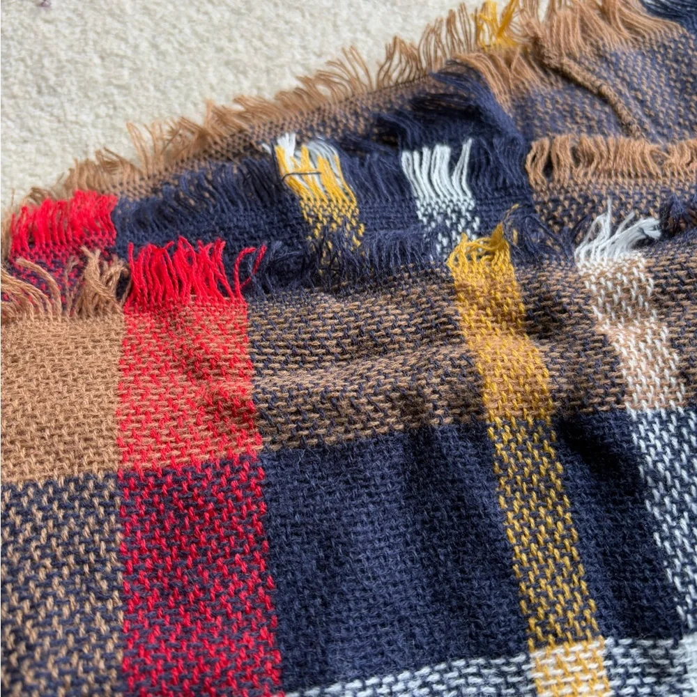 Plaid Infinity Scarf - Brown, Blue, and White